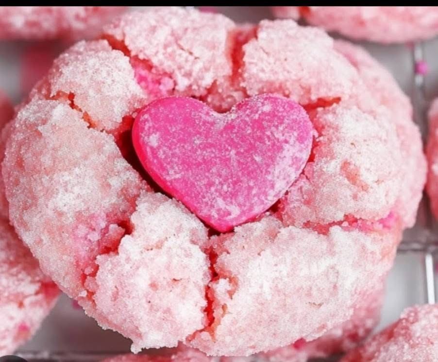 Pink heart-shaped sugar cookie with a pink candy heart