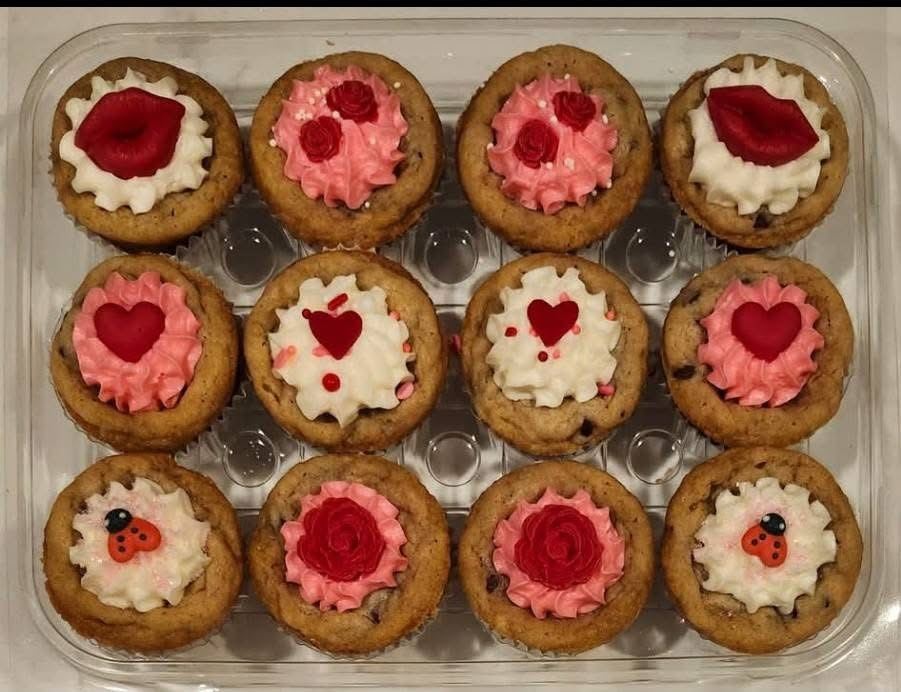 Tray of twelve mini Valentine's themed cookie cakes