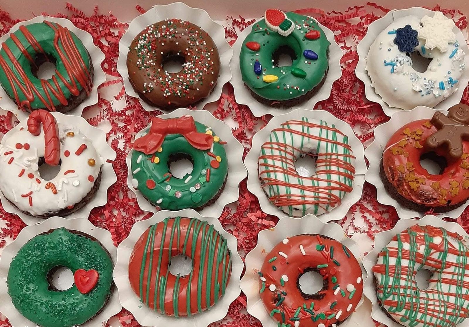 Christmas decorated donut box of twelve